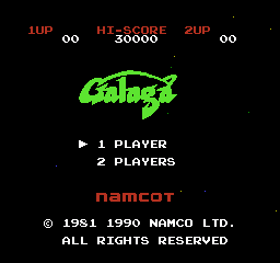 Galaga title screen for Famicom Disk System